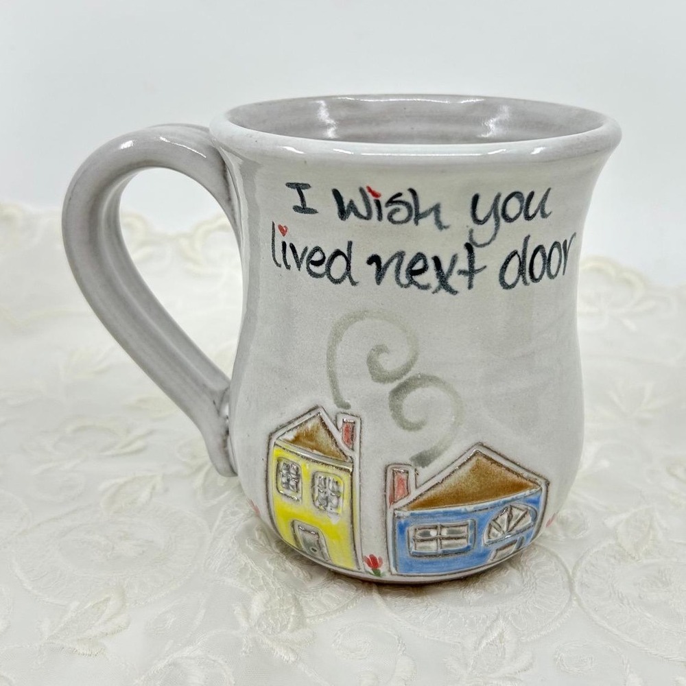 I Wish You Lived Next Door Hand‑Painted Houses Handmade MudWorks Pottery Mug